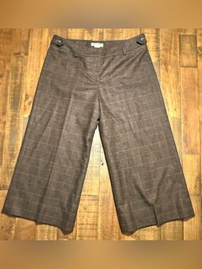 Harold’s Women’s Size 4 Wool Blend Plaid Cropped Wide-Leg Pants – Brown